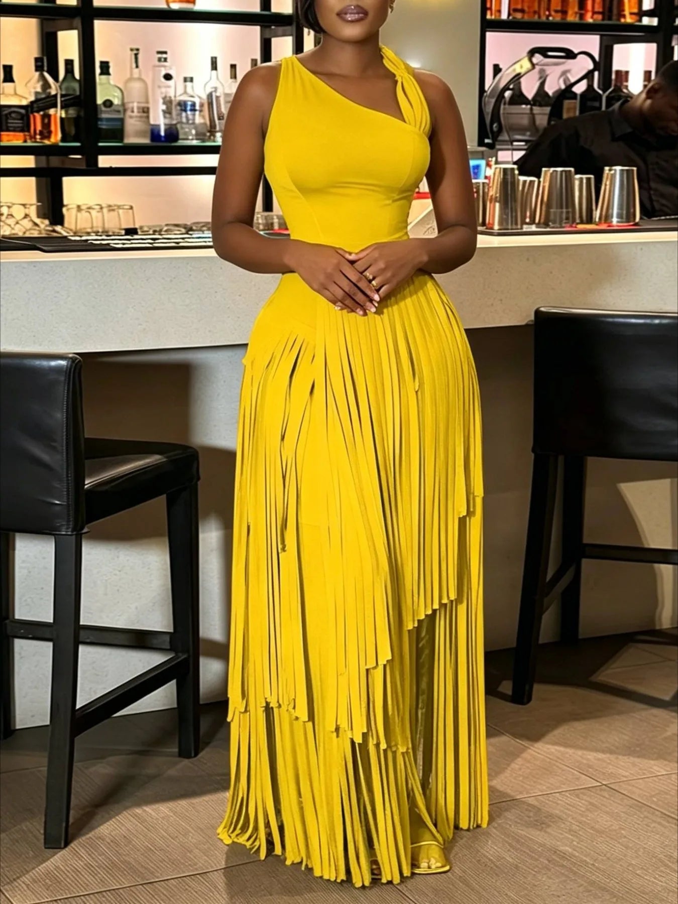 Women's Summer Sexy Aura Fashion Design Solid Color Tassel Dress Skirt Bodycon Maxi Dress