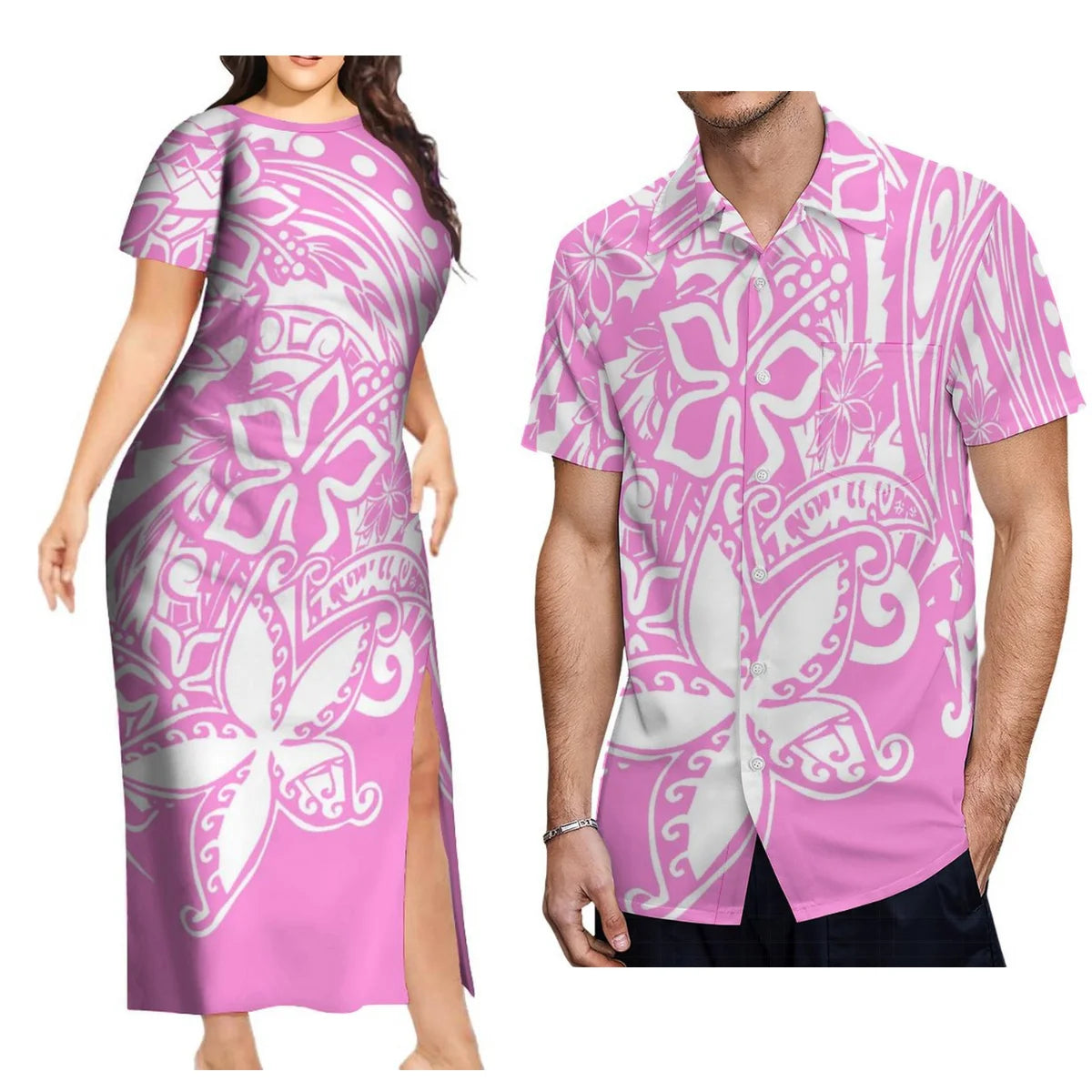 Support The Design Of Women'S Short Sleeve Dress Crew-Neck Samoan Polynesian Tribal Pattern And Hawaiian Men'S Shirt Couple Suit