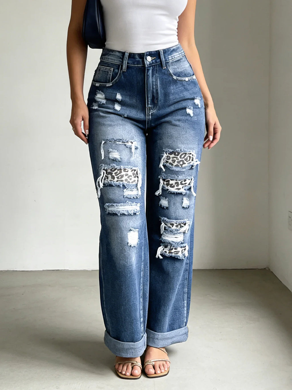 Women Jeans Denim Pant Wide Leg Long Pants Vintage Hole Casual Loose High Waist Straight Trousers Y2k Streetwear Elegant 2026