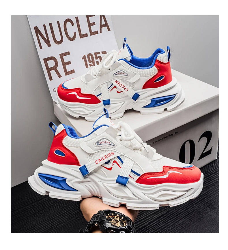 Men's Thick sole casual sneakers four seasons breathable lightweight soft-sole outdoor running shoes students speed sports shoes