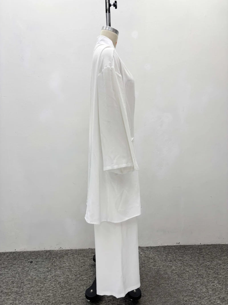 2026 Spring Summer Casual Women Two Piece Set Loose Open-front Long-sleeved Shirt And Pants Set