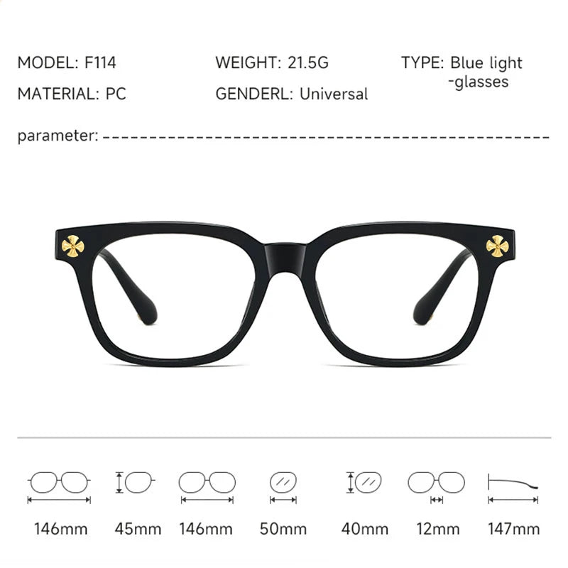 2026 New Women's Oversized Frame Blue Light Blocking Glasses with Rhinestone Decor Anti Radiation Computer Eyeglasses F114