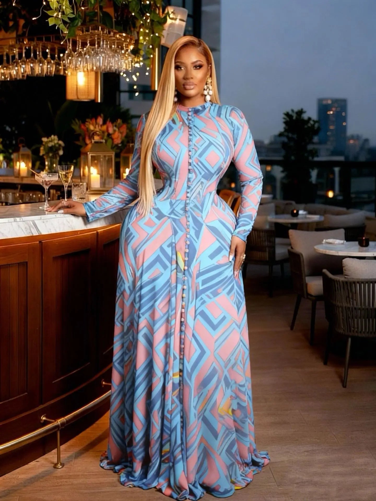 CM.YAYA Women O-neck Long Sleeve Big Swing Tie Dye Print Long Dress 2026 Sexy Parties Evening Vacation Maxi Dresses Vestidos