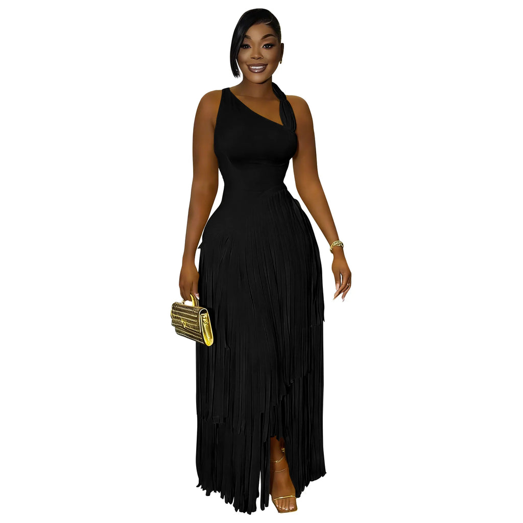 Summer Solid Color Tassel Dress for Women Elegant Slim Fit Women's Dress Fashionable Casual Maxi Dress