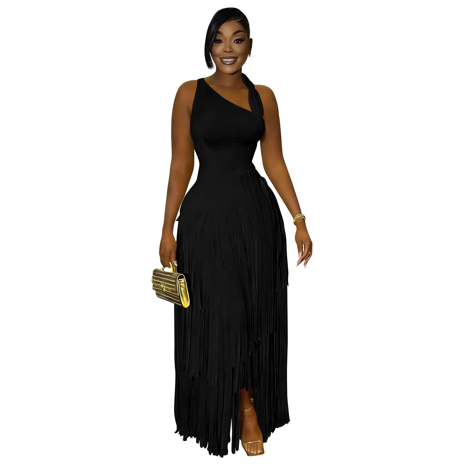 Summer Solid Color Tassel Dress for Women Elegant Slim Fit Women's Dress Fashionable Casual Maxi Dress