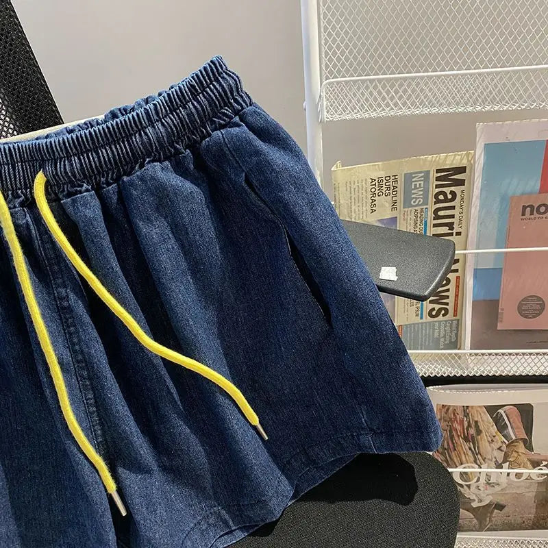 Denim Pant Set Women Two Piece Sets Turn Down Collar Shirt Tops Short Pants Lace Up Elastic Waist Y2k Streetwear Elegant Casual