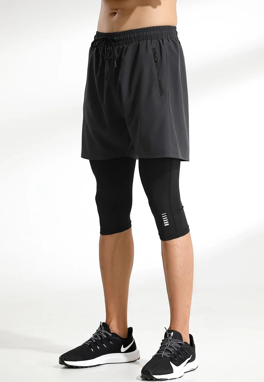 New Men Run Trouser 2 In 1 Double Layer Pant Tight Two Piece Running Training Gym Sweatpant With Pockets Running Trousers