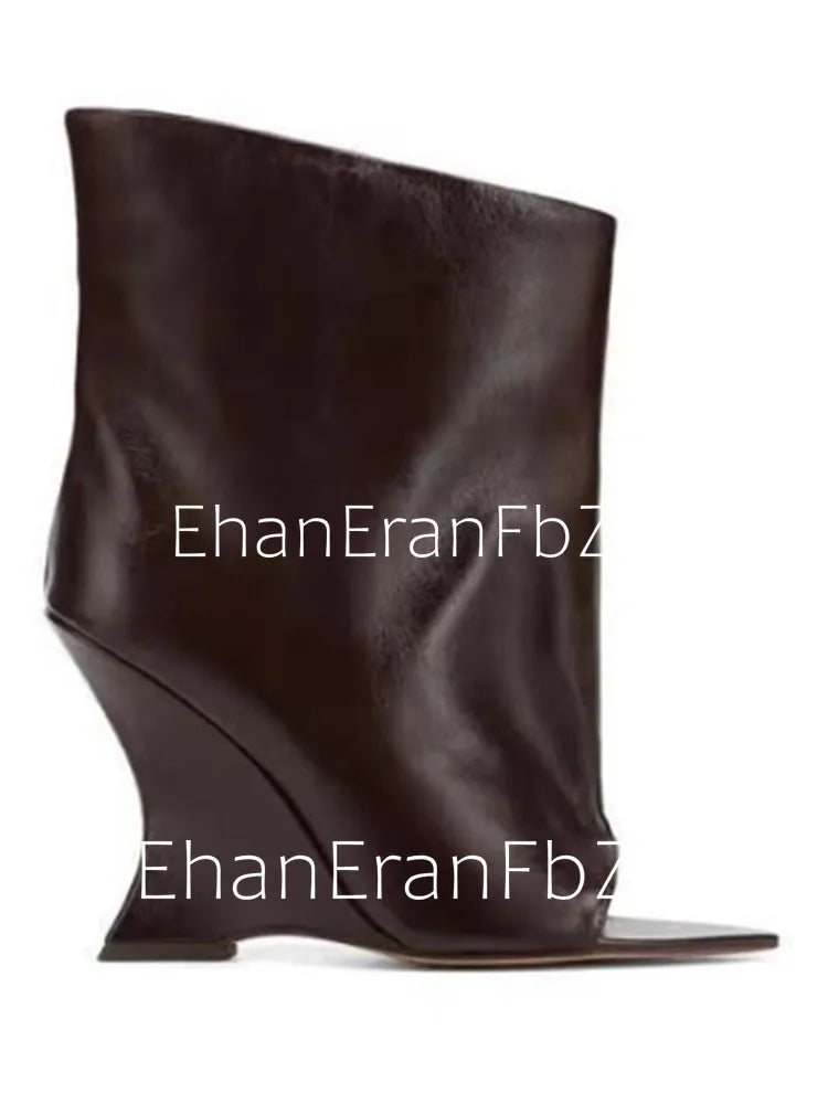 SoleLadies' Spring/Summer New Fish Mouth Slope High Heel Short Boots with Pointed Toe Exposed Cool Boots, Mid Top Boots