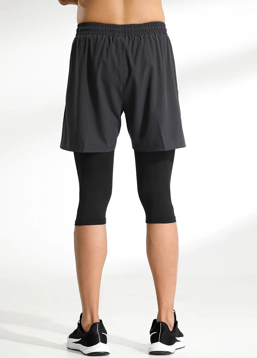 New Men Run Trouser 2 In 1 Double Layer Pant Tight Two Piece Running Training Gym Sweatpant With Pockets Running Trousers