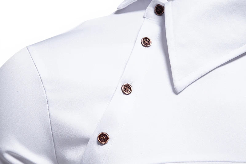 Fashion Man Stand Collar Shirt  Personality Oblique Button Irregular Long Sleeve Business Festival Hombre Mens Dress Shirts