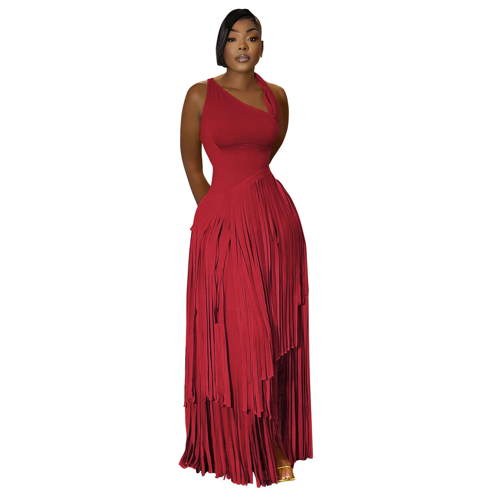 Summer Solid Color Tassel Dress for Women Elegant Slim Fit Women's Dress Fashionable Casual Maxi Dress