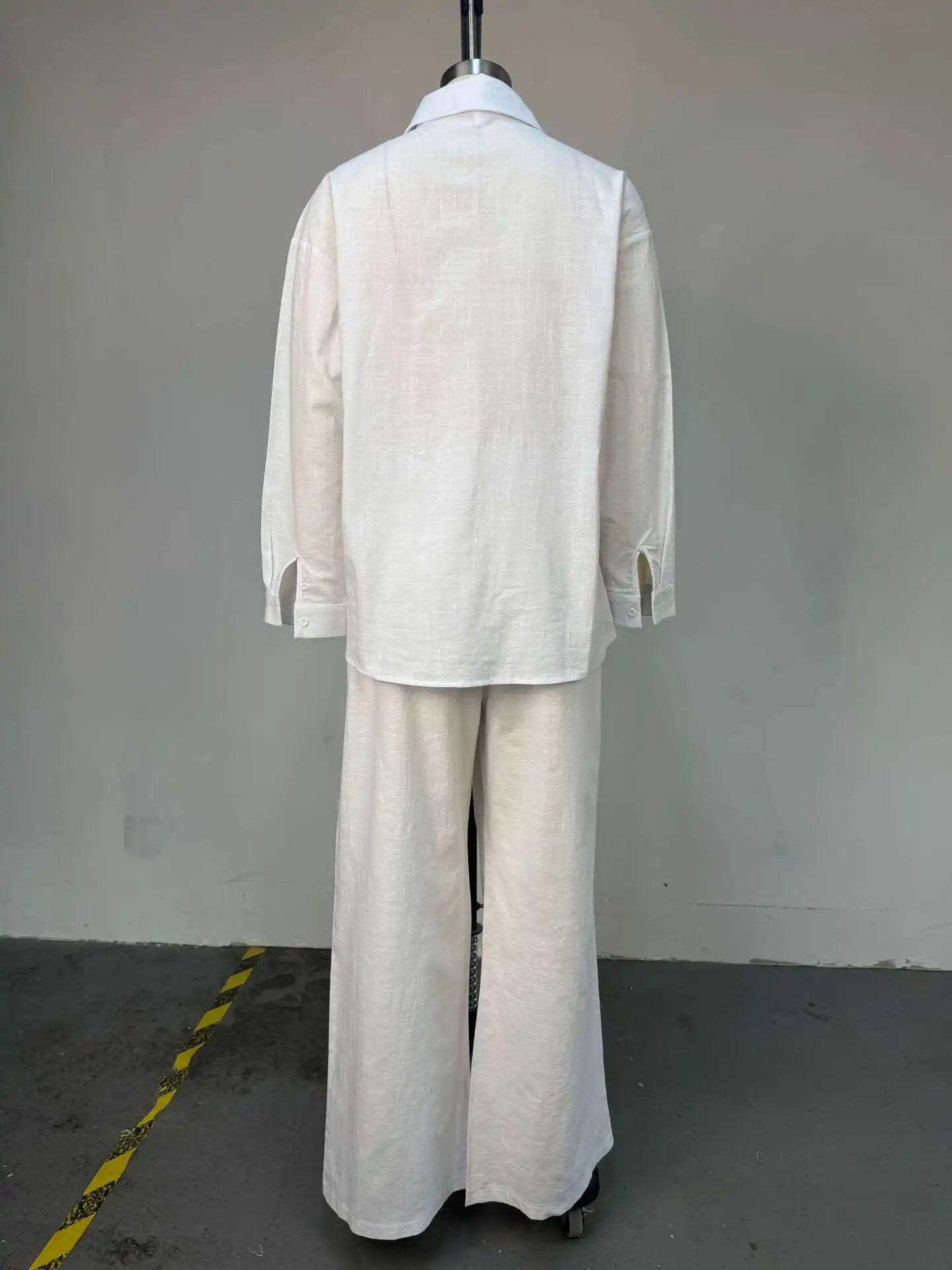 Solid Women Pant Sets Two Pieces Matching Set Elastic Waist Wide Leg Pants Long Sleeves Shirt Loose Elegant Casual 2025 Spring