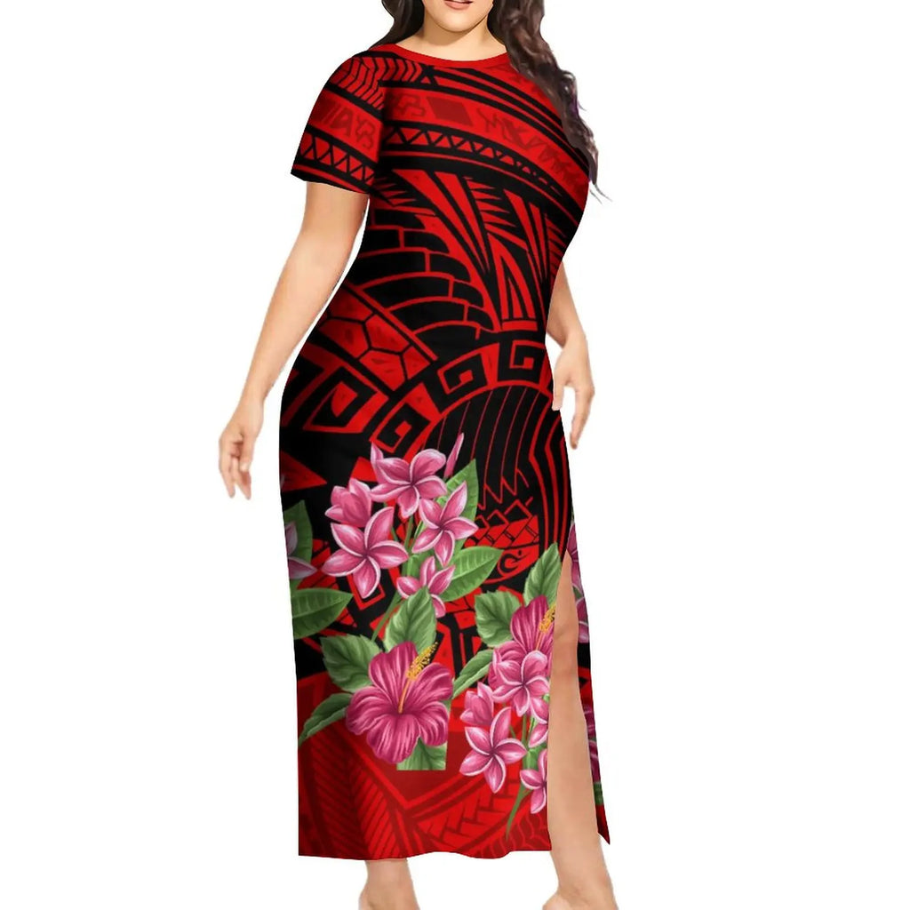 Support The Design Of Women'S Short Sleeve Dress Crew-Neck Samoan Polynesian Tribal Pattern And Hawaiian Men'S Shirt Couple Suit