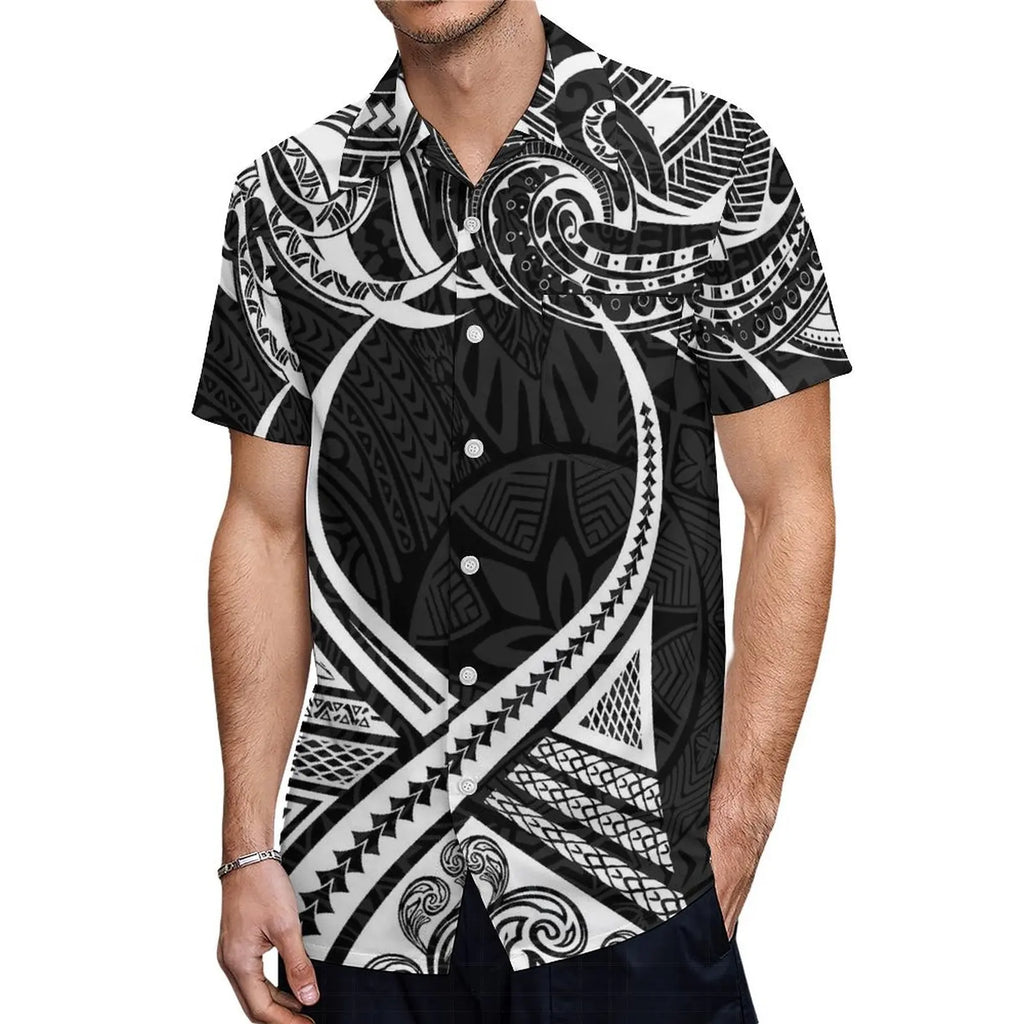 Support Custom Samoan National Dress Women'S Crew-Neck Maxi Dress Fashion Slit Dress With Men'S Short-Sleeved Shirt 9xl