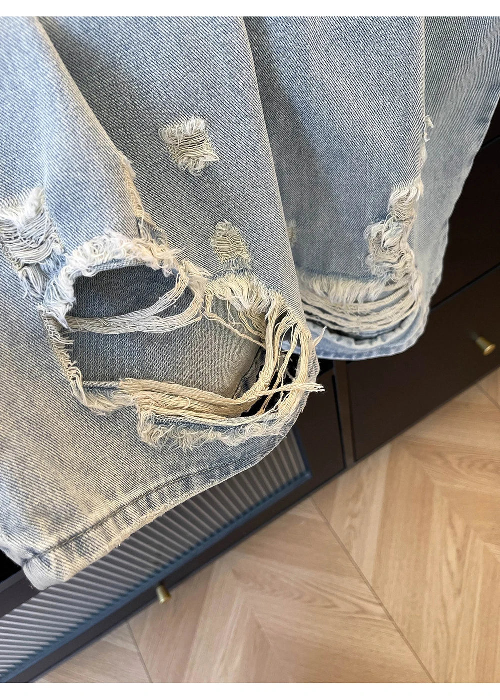 American Vintage Ripped Patchwork Jeans for Women Light Blue High Waist Straight Loose Denim Pants Spring Fall Wide Leg Trousers