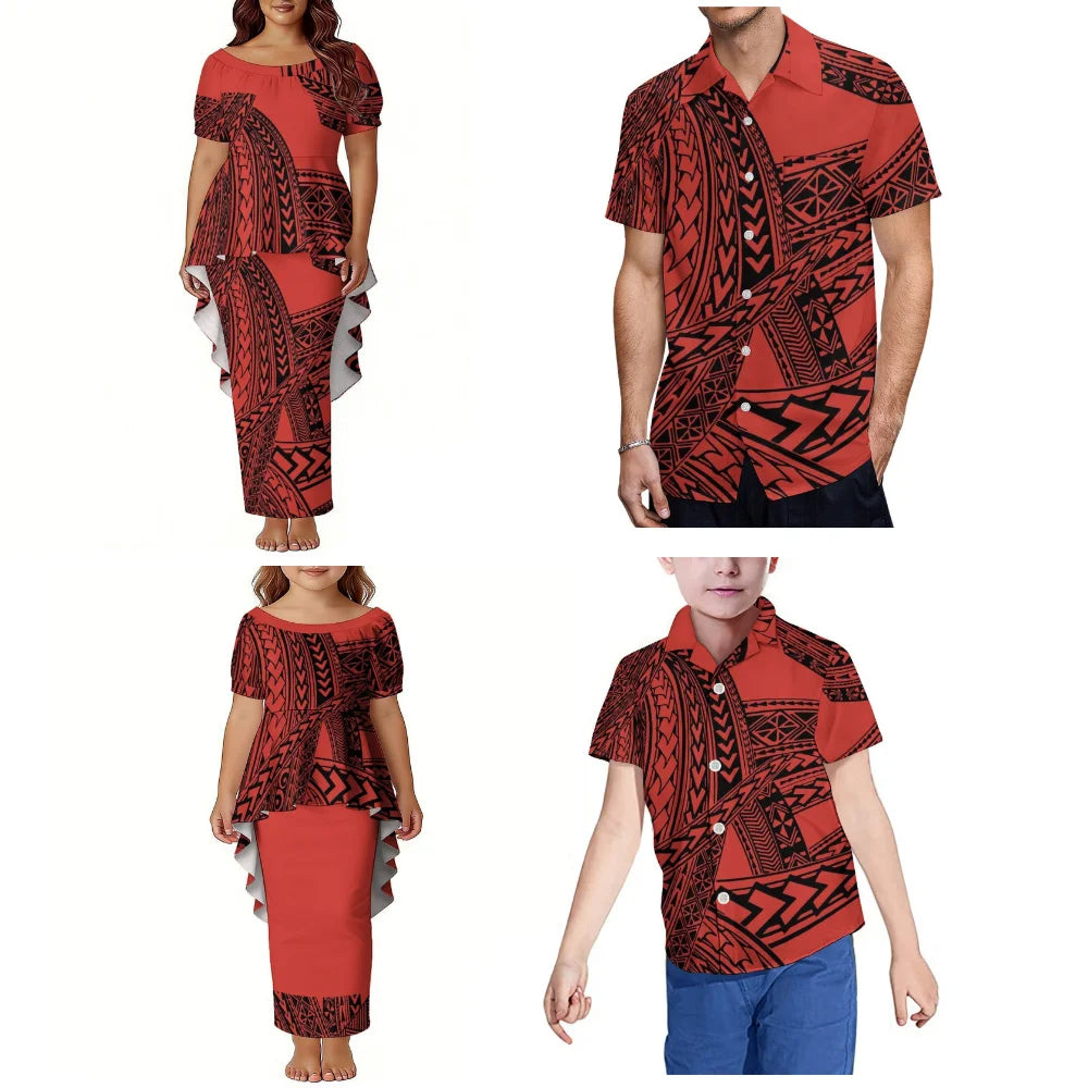 uuuuu New Polynesian Samoa Festival Party Custom Men'S Shirts Family Set Women'S Puletasi Dresses Traditional Ethnic Costumes
