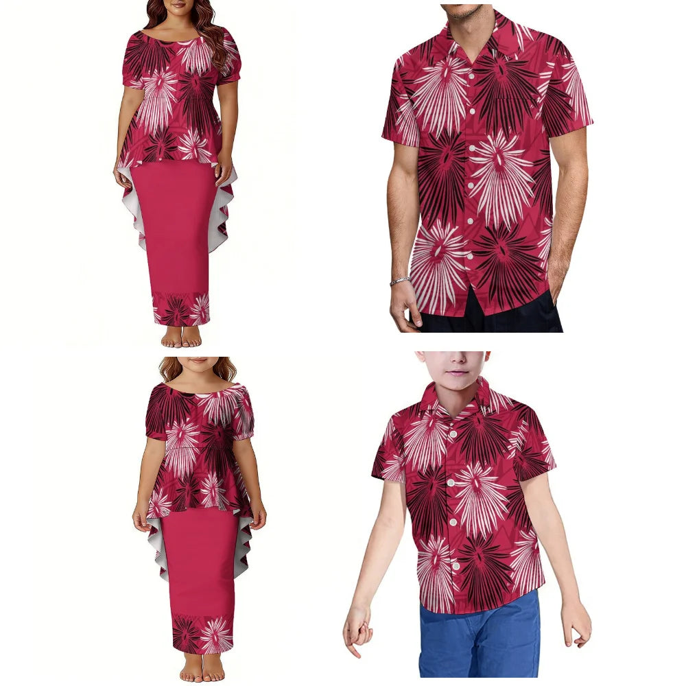 uuuuu New Polynesian Samoa Festival Party Custom Men'S Shirts Family Set Women'S Puletasi Dresses Traditional Ethnic Costumes