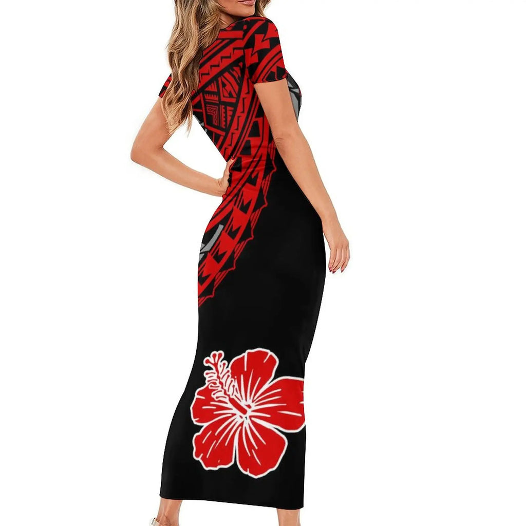 Support The Design Of Women'S Short Sleeve Dress Crew-Neck Samoan Polynesian Tribal Pattern And Hawaiian Men'S Shirt Couple Suit