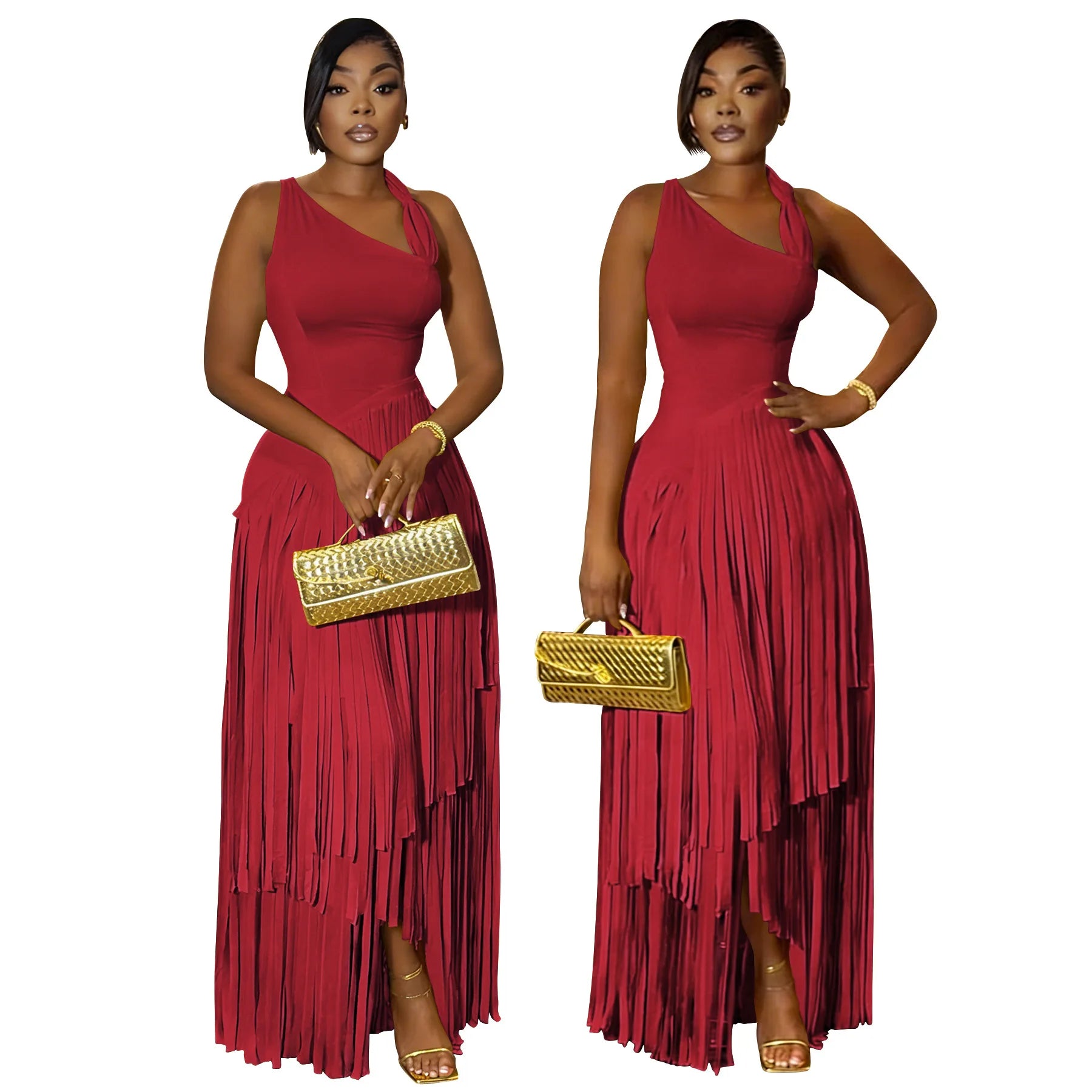 Summer Solid Color Tassel Dress for Women Elegant Slim Fit Women's Dress Fashionable Casual Maxi Dress