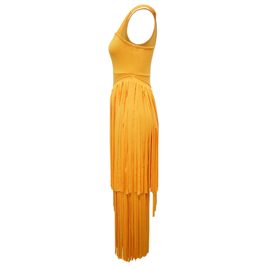 Summer Solid Color Tassel Dress for Women Elegant Slim Fit Women's Dress Fashionable Casual Maxi Dress