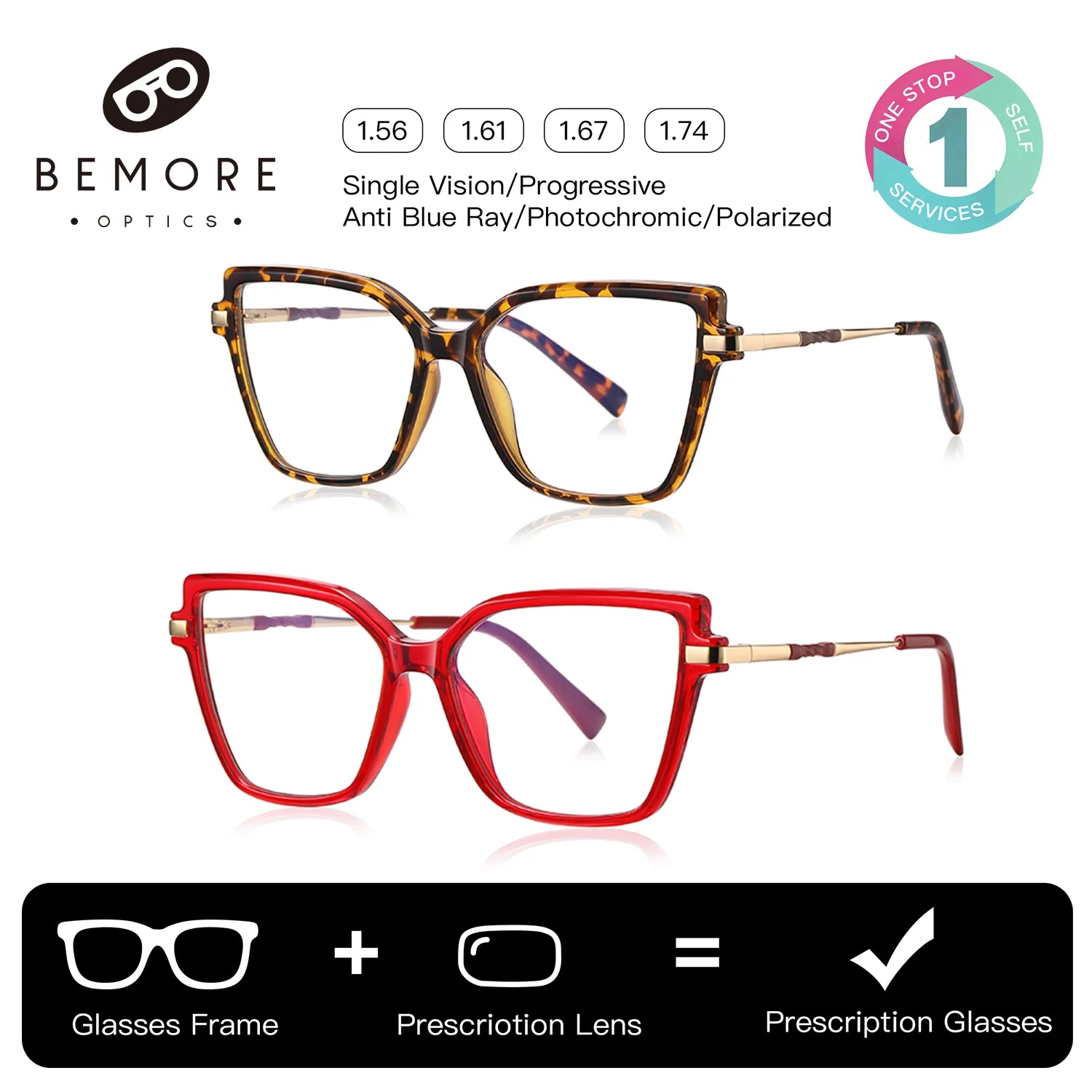 BEMORE Butterfly Anti-Blue Light Customizable Prescription High Quality Woman Reading Computer Eyewear Diopter 0 to +-400