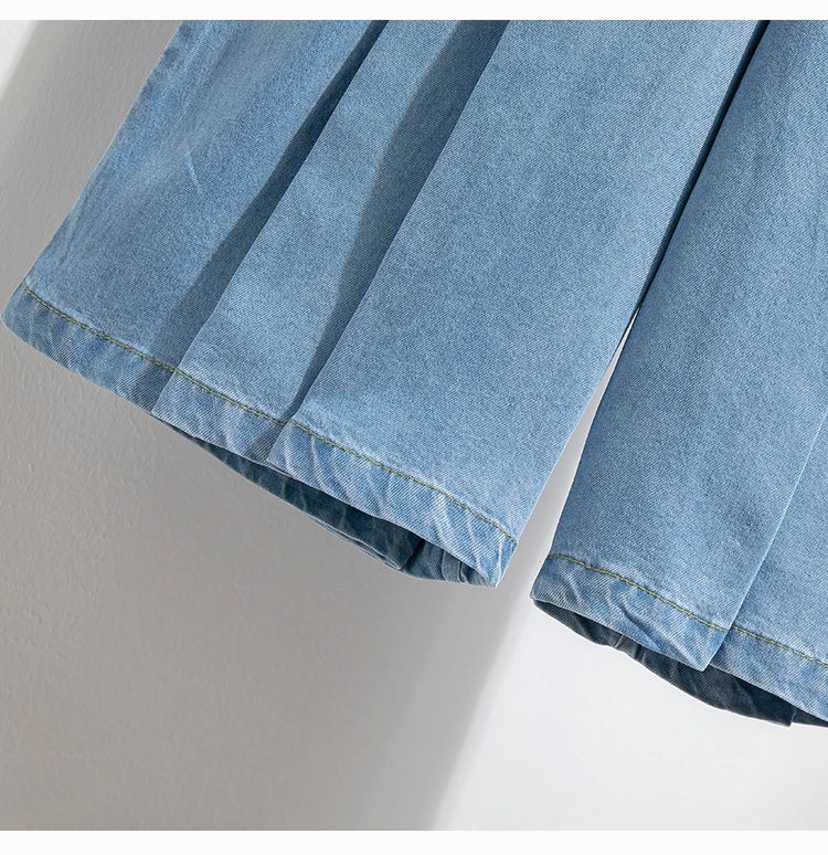 High Waist Calf-length Casual Jeans Women New 2024 Spring Simple Style Solid Color Loose Female Denim Wide Leg Pants B3322
