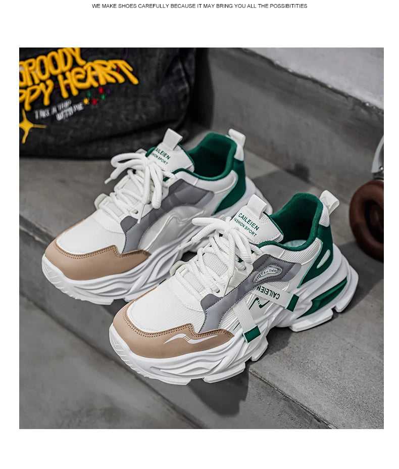 Men's Thick sole casual sneakers four seasons breathable lightweight soft-sole outdoor running shoes students speed sports shoes