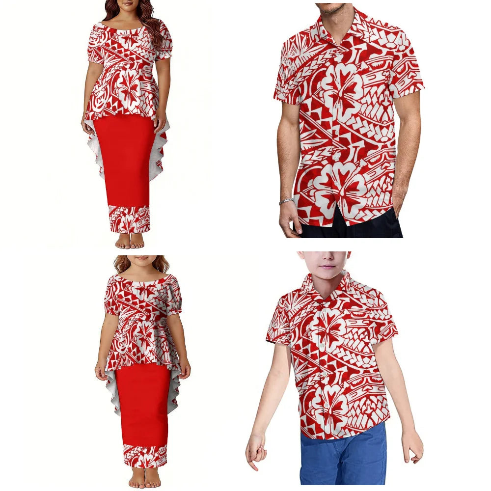 uuuuu New Polynesian Samoa Festival Party Custom Men'S Shirts Family Set Women'S Puletasi Dresses Traditional Ethnic Costumes