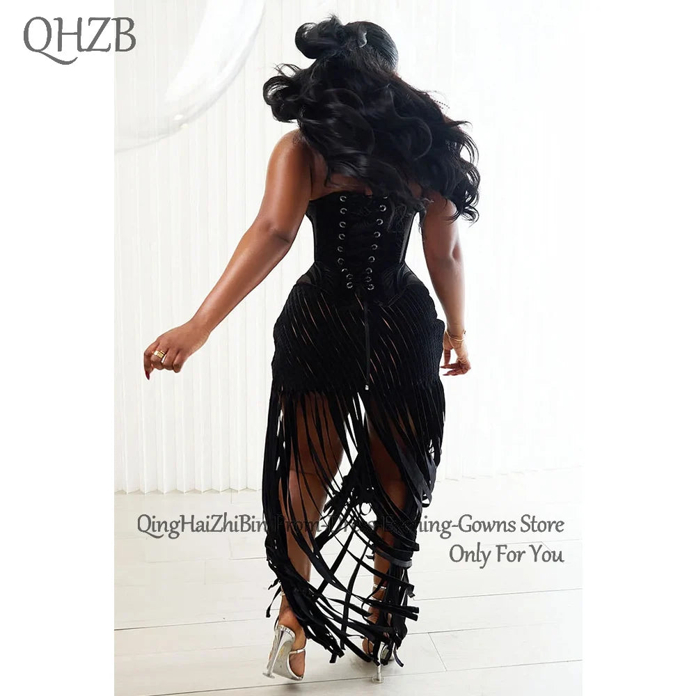 Customized Elegant Black Tassel Woman Cocktail Dresses for Special Events Long Sweetheart Prom Party Birthday Dress Summer 2025