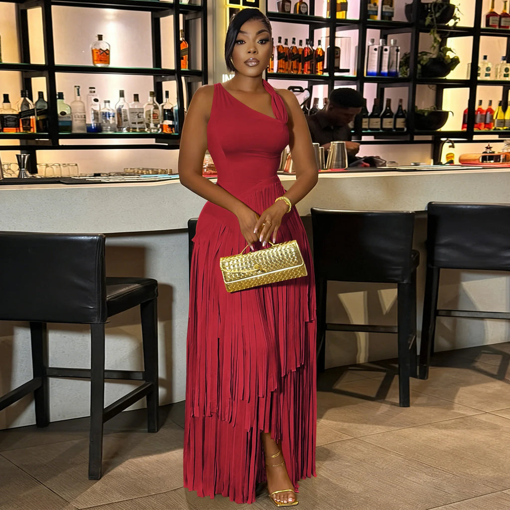 Summer Solid Color Tassel Dress for Women Elegant Slim Fit Women's Dress Fashionable Casual Maxi Dress