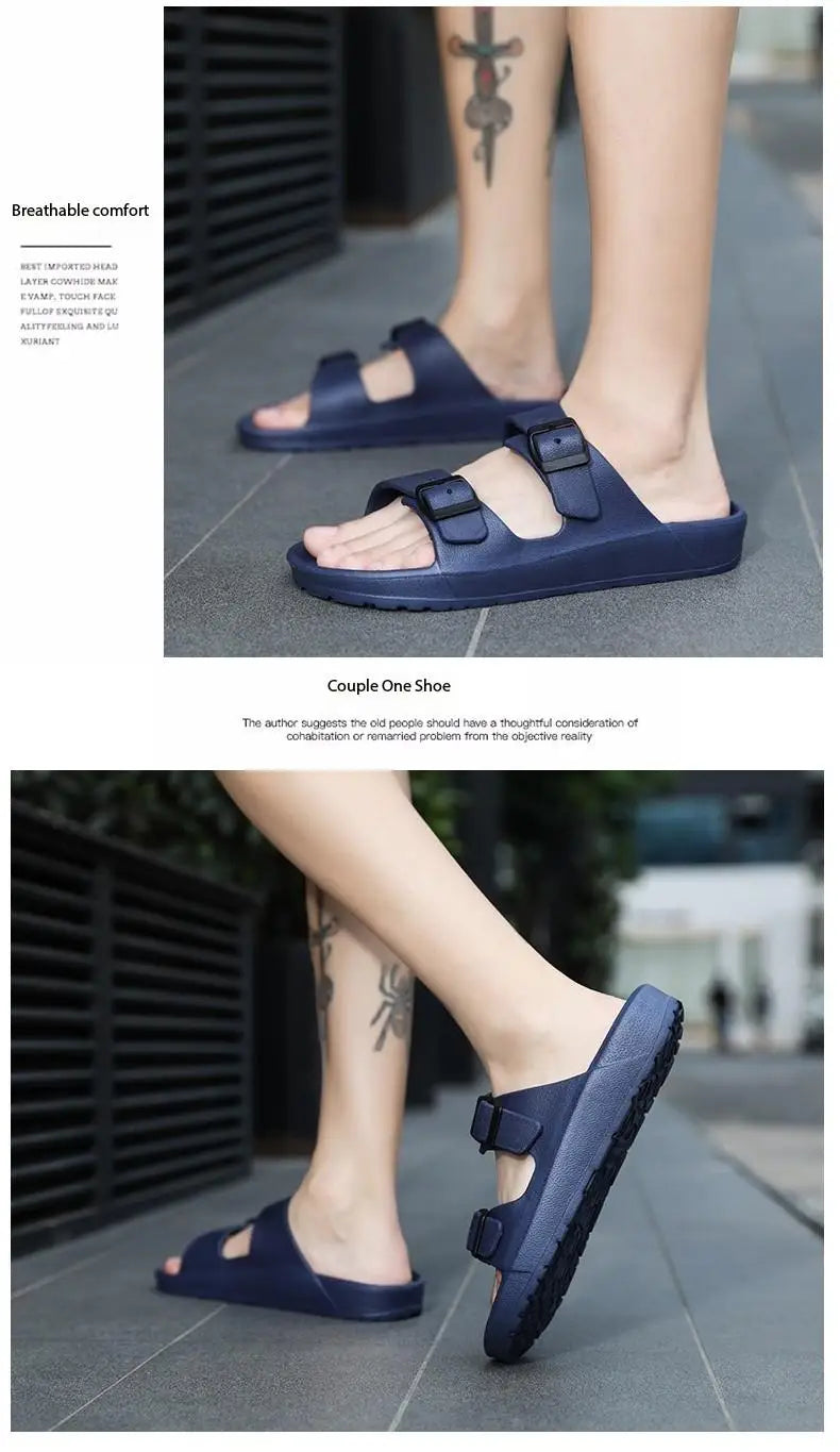 Lightweight adjustable EVA sandals with dual straps for couples. Ideal for outdoor & indoor use.
