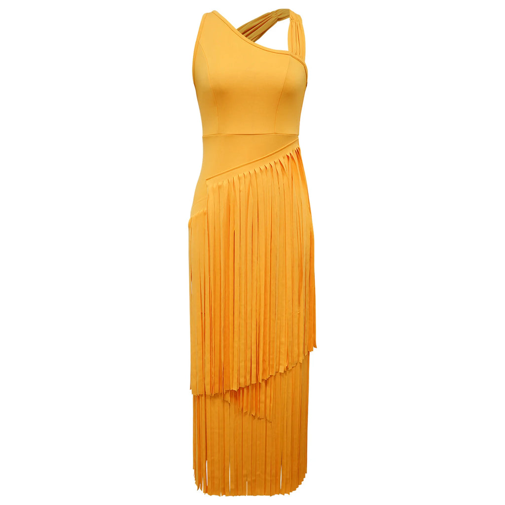 Summer Solid Color Tassel Dress for Women Elegant Slim Fit Women's Dress Fashionable Casual Maxi Dress