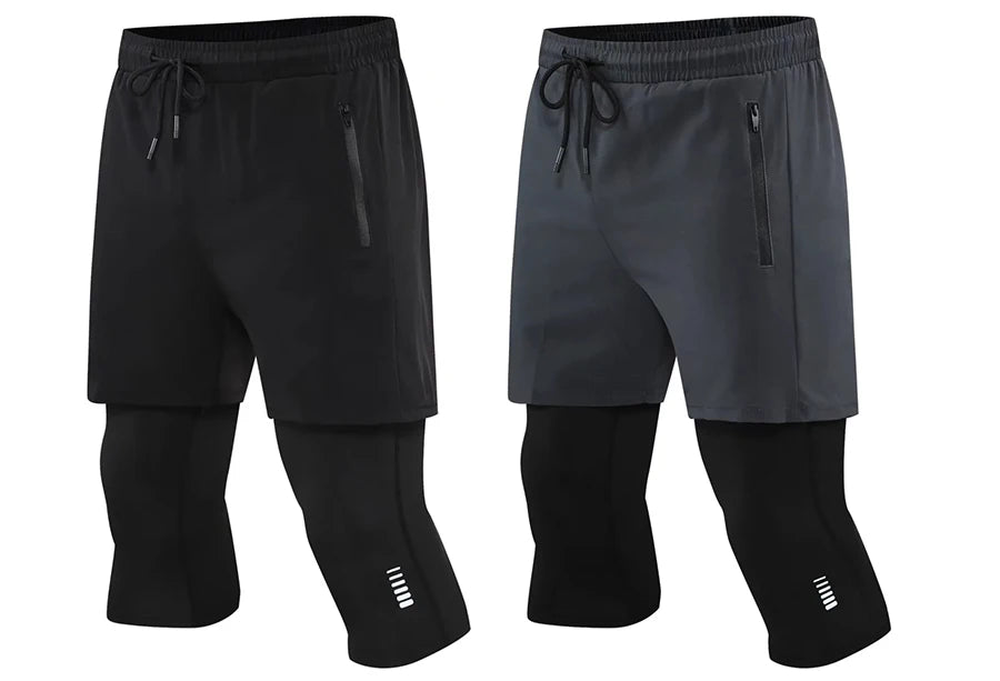 New Men Run Trouser 2 In 1 Double Layer Pant Tight Two Piece Running Training Gym Sweatpant With Pockets Running Trousers