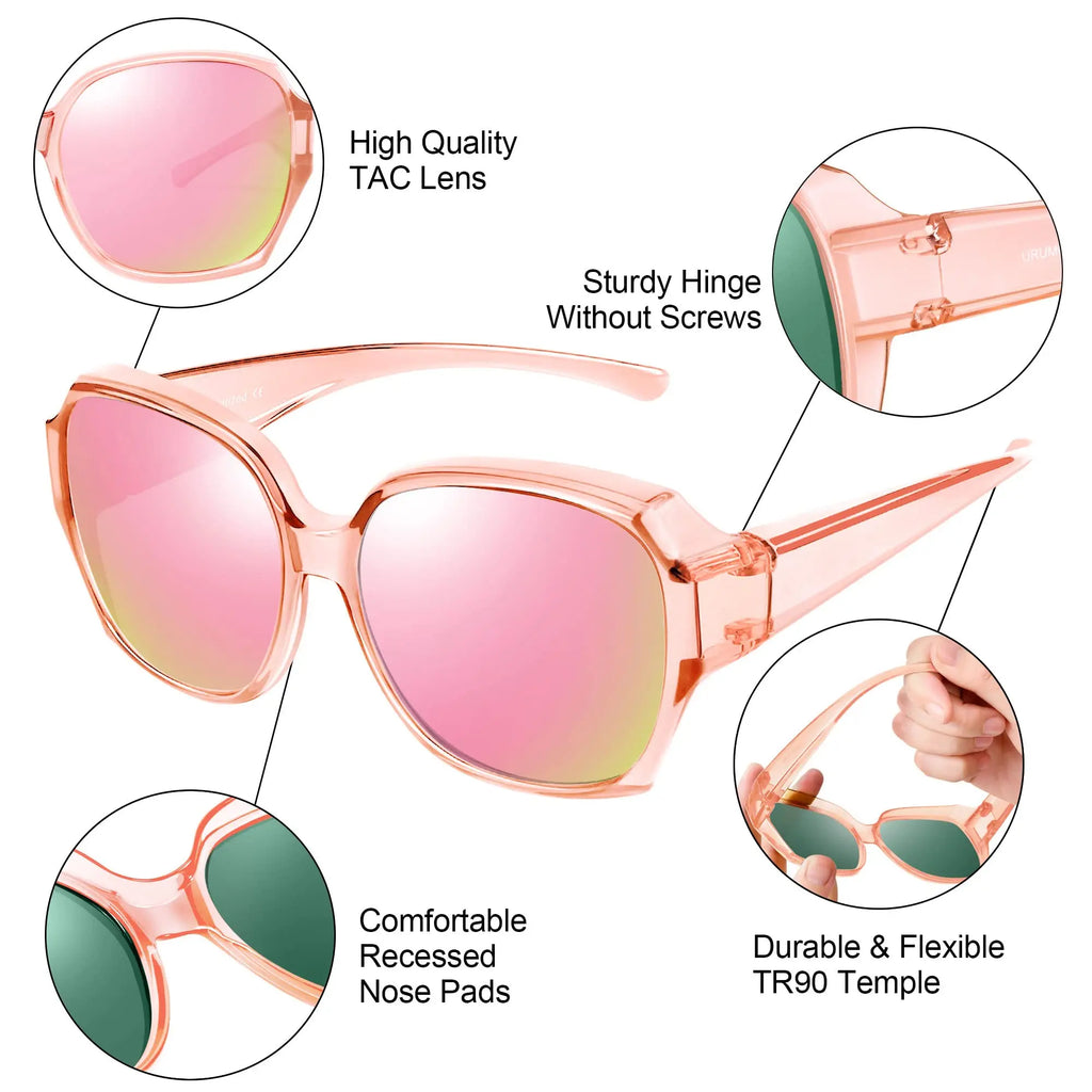 Polarized Sunglasses Fit Over Glasses for Women, UV400 Protection Square Shades Extra Large Sun Glasses