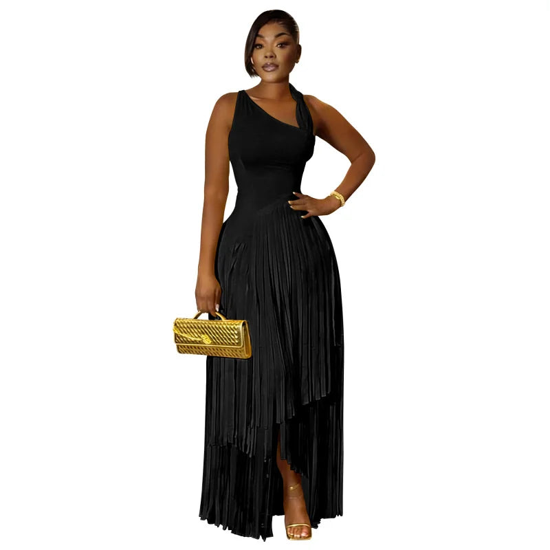Summer Solid Color Tassel Dress for Women Elegant Slim Fit Women's Dress Fashionable Casual Maxi Dress