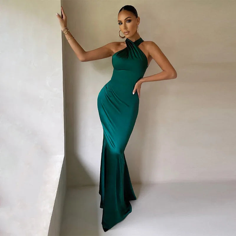 Women's Vestidos De Fiesta Elegantes Vestidos  Elegant Halter Neck Twist Front Maxi Dress  Slim Fit Evening Party Gown