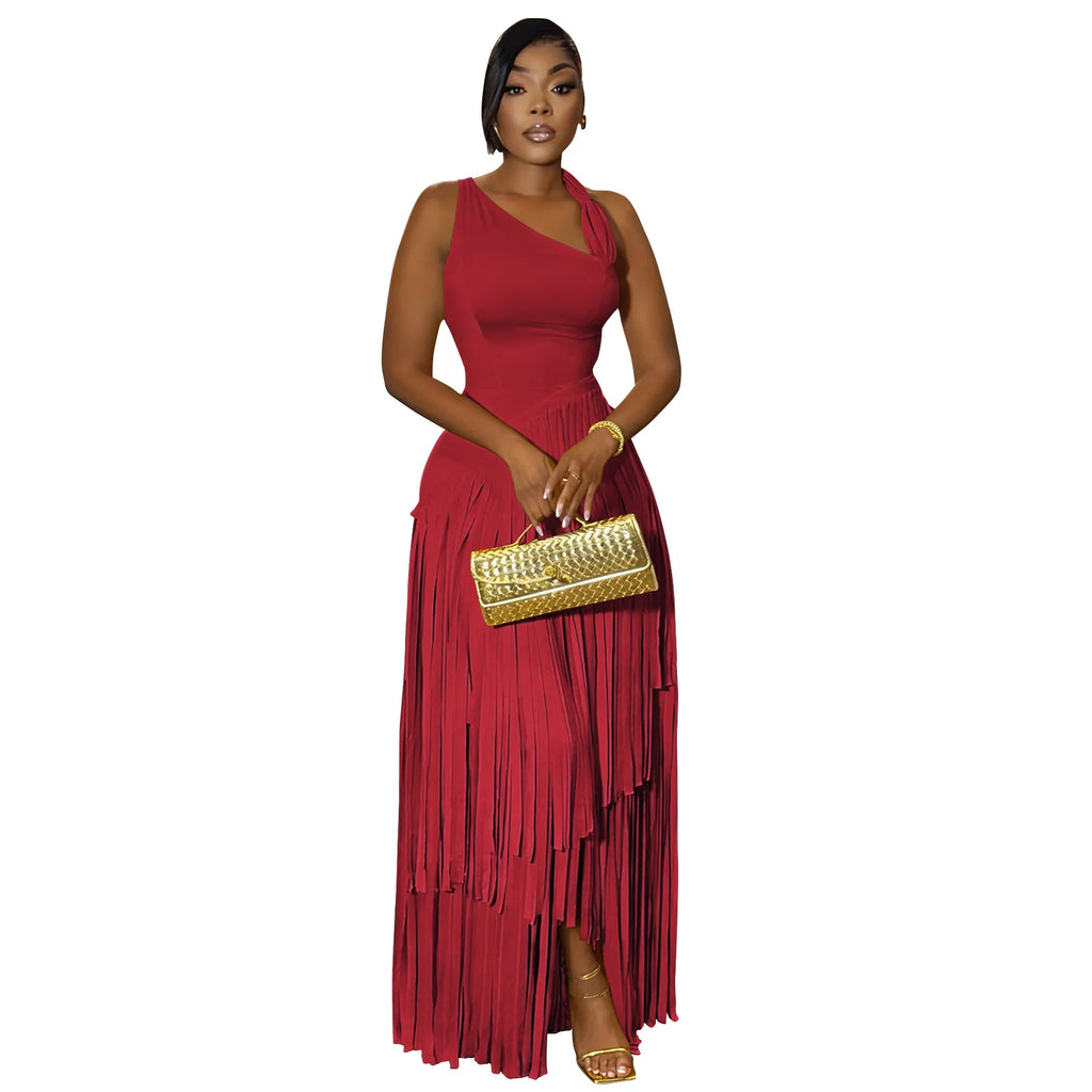Summer Solid Color Tassel Dress for Women Elegant Slim Fit Women's Dress Fashionable Casual Maxi Dress