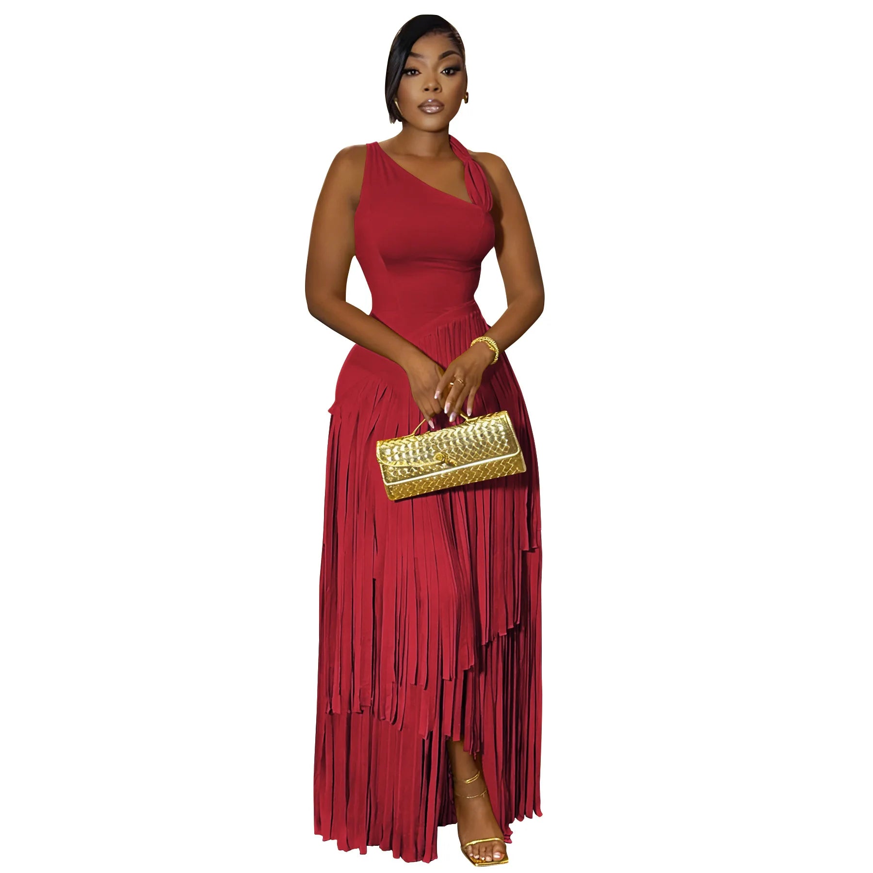 Summer Solid Color Tassel Dress for Women Elegant Slim Fit Women's Dress Fashionable Casual Maxi Dress