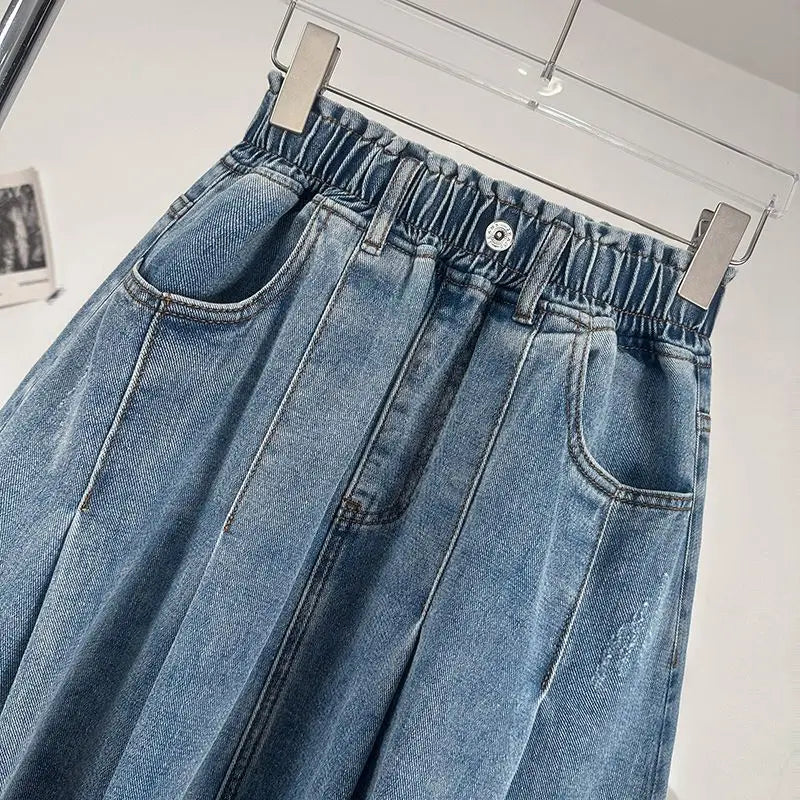 New Denim Long Skirt High Waist Loose Solid Leisure A- Line Umbrella Skirt Spring Autumn Fashion Women's Half Body Skirt