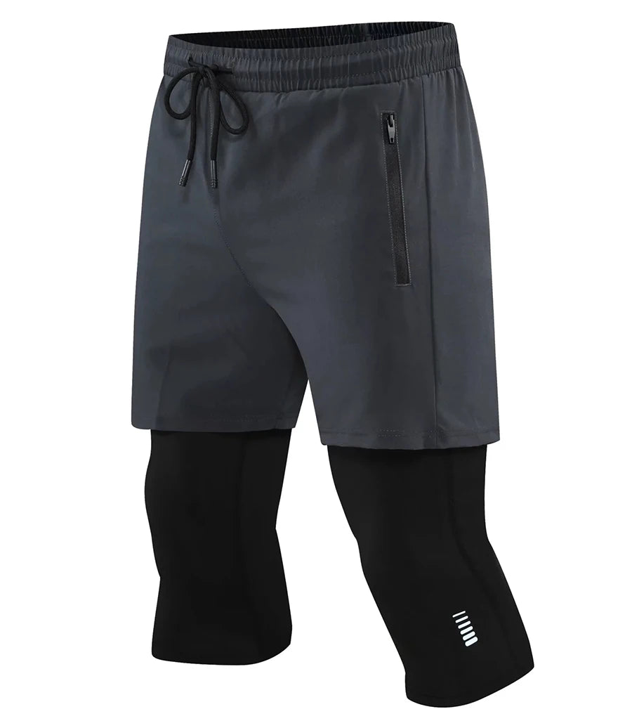 New Men Run Trouser 2 In 1 Double Layer Pant Tight Two Piece Running Training Gym Sweatpant With Pockets Running Trousers