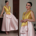Fashion V-neck Ball Gown Anke Length Evening Dresses Sequin Satin Formal Occasion Gown luxury dresses wedding partyплатье с перь