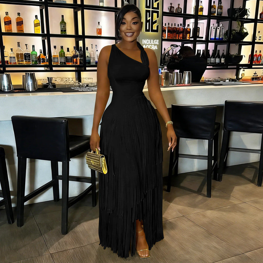 Summer Solid Color Tassel Dress for Women Elegant Slim Fit Women's Dress Fashionable Casual Maxi Dress