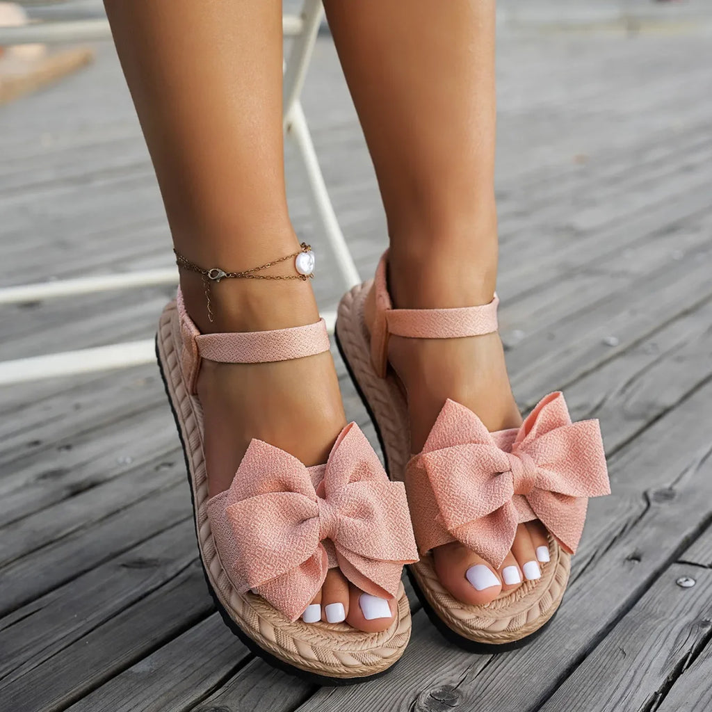 New Summer Flat Sandals Fashion Beach Slippers Outdoor Bow Tie Flat Shoes Home Women Anti-slip Trend Sandals Lightweight Sandals