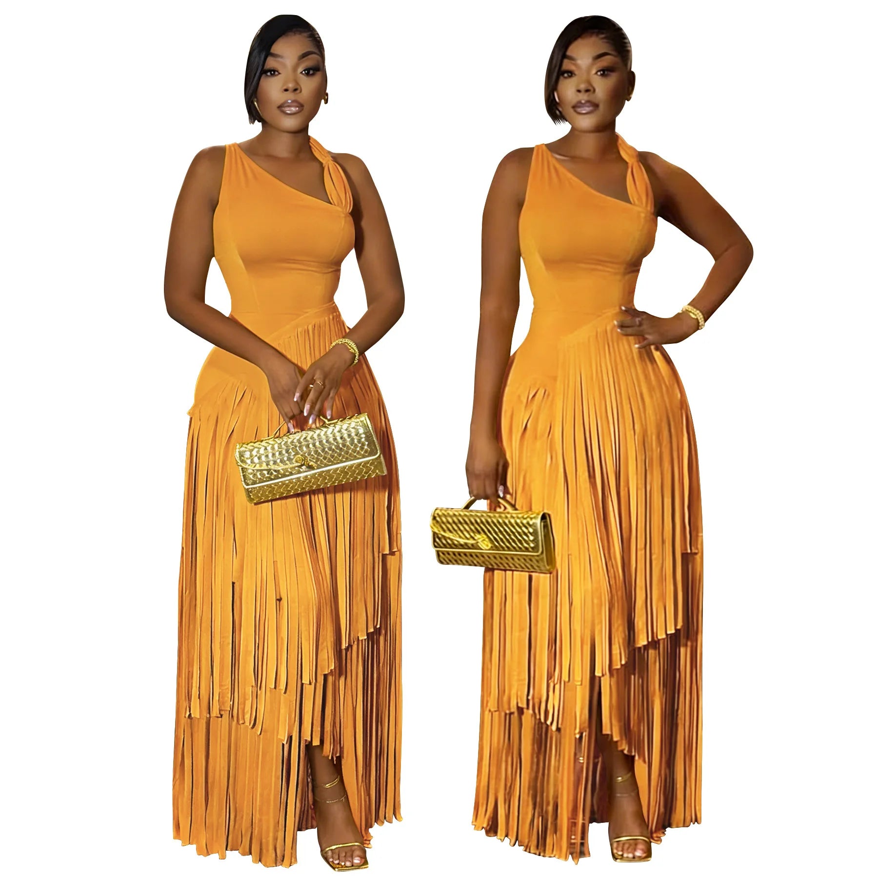 Summer Solid Color Tassel Dress for Women Elegant Slim Fit Women's Dress Fashionable Casual Maxi Dress