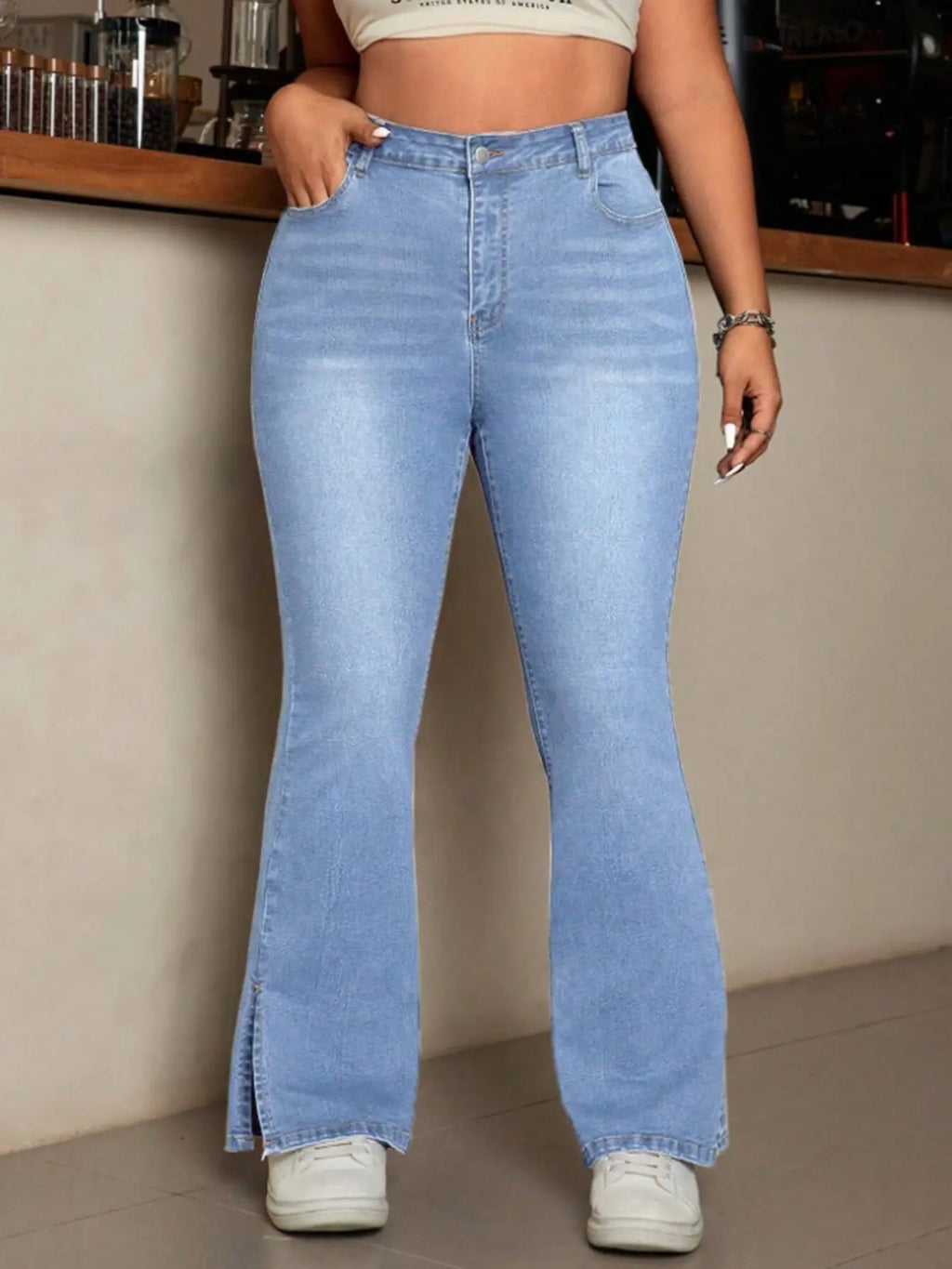 Y2k Jeans For Woman High Waist Slim Fit Bootcut Denim Pants Elegant Fashion Flared Trousers with Slit Hem Trendy Style
