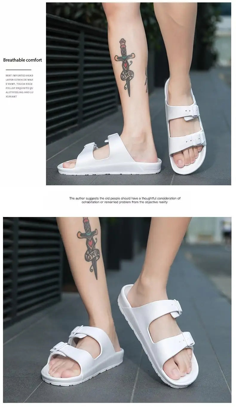Lightweight adjustable EVA sandals with dual straps for couples. Ideal for outdoor & indoor use.