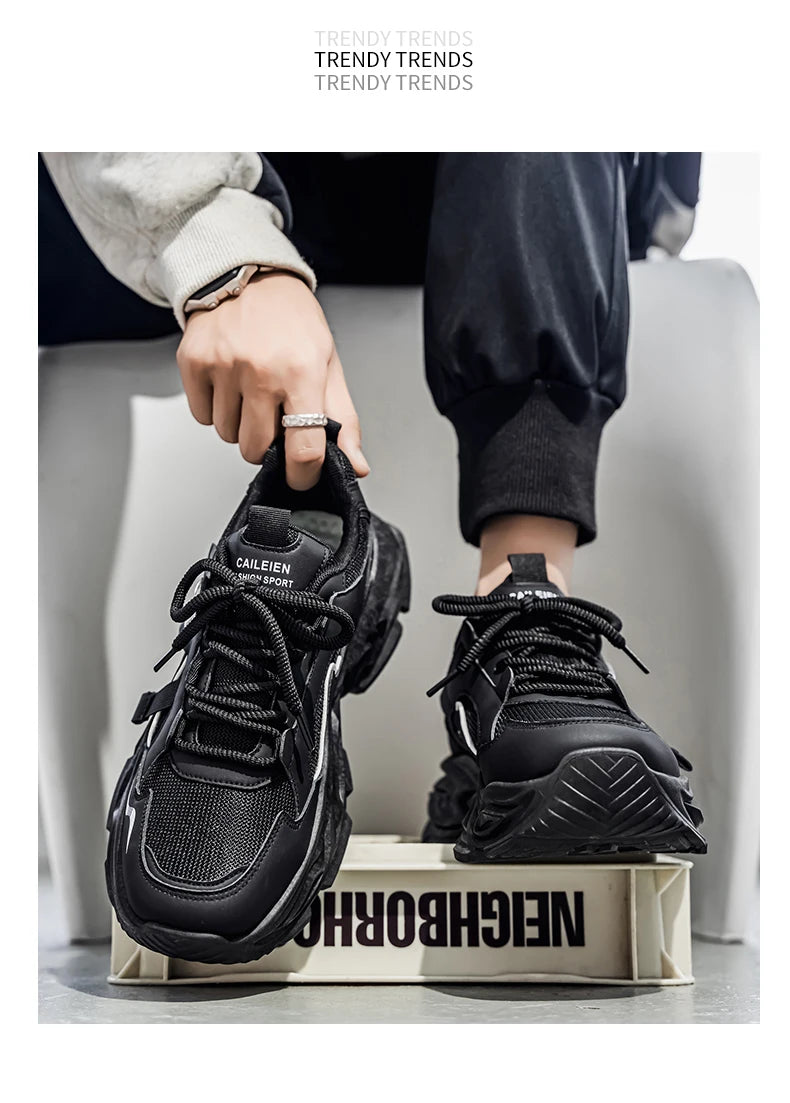 Men's Thick sole casual sneakers four seasons breathable lightweight soft-sole outdoor running shoes students speed sports shoes