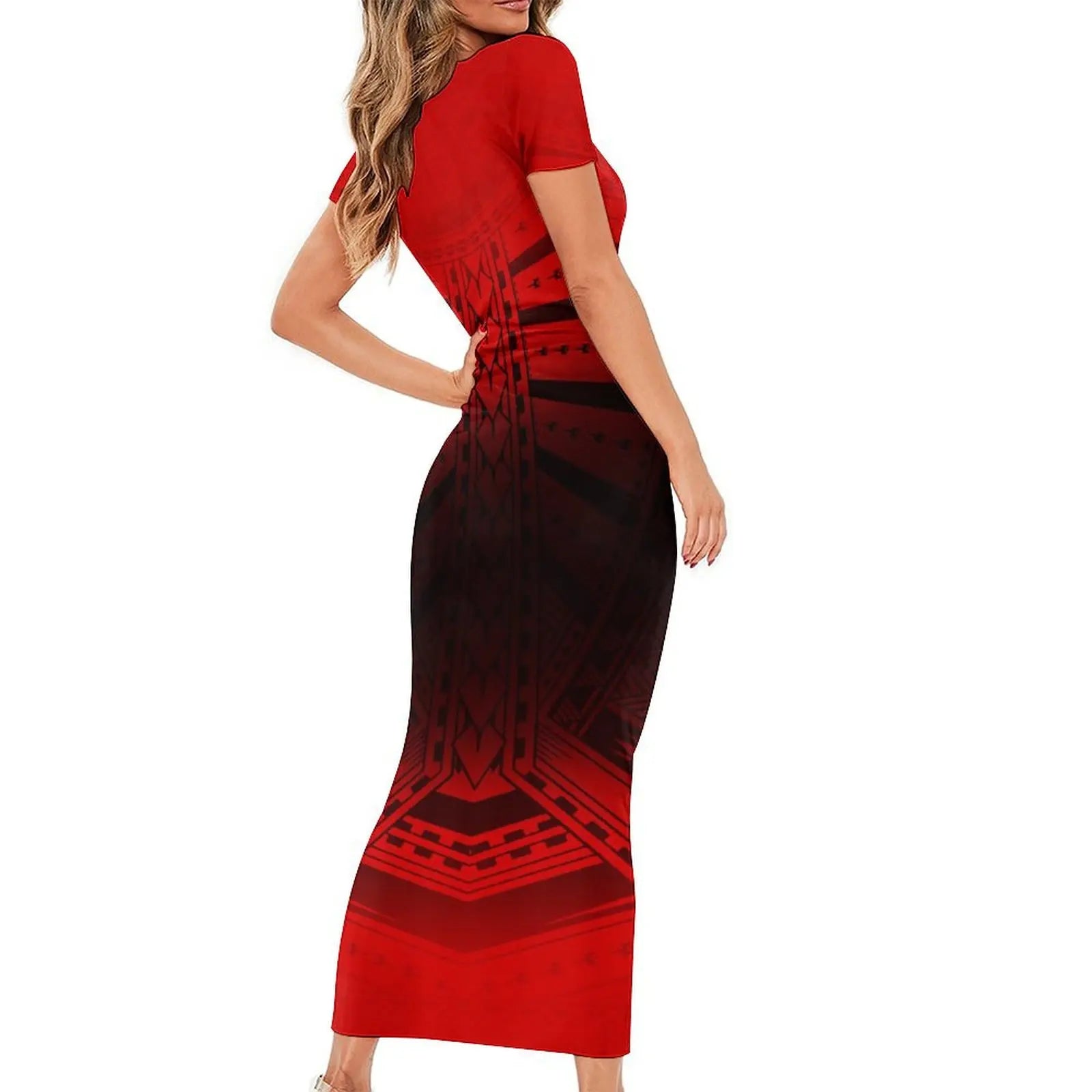 Support Custom Samoan National Dress Women'S Crew-Neck Maxi Dress Fashion Slit Dress With Men'S Short-Sleeved Shirt 9xl