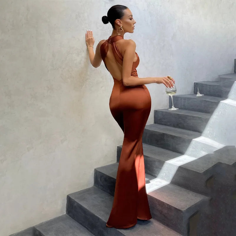 Women's Vestidos De Fiesta Elegantes Vestidos  Elegant Halter Neck Twist Front Maxi Dress  Slim Fit Evening Party Gown