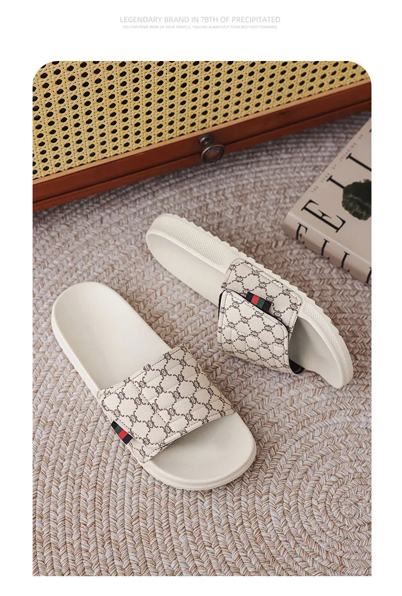 Men's Printed Skateboard Sandals Casual Non-Slip Thick-Soled Slippers Fashionable Summer Beach Indoor and Outdoor Home Shoes